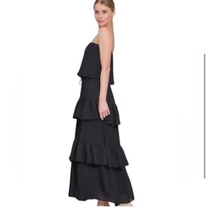 NWT Black Gauze Ruffled Tiered Strapless Midi Maxi Dress